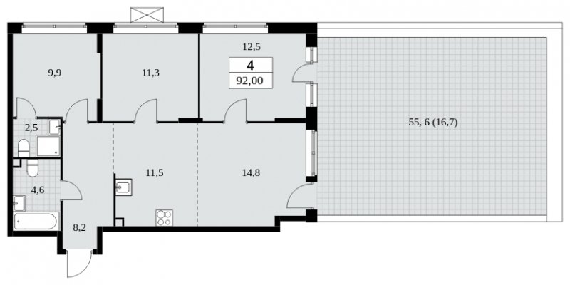 4-комнатная квартира (евро) без отделки, 92 м2, 2 этаж, сдача 3 квартал 2024 г., ЖК Прокшино, корпус 8.6 - объявление 1684465 - фото №1