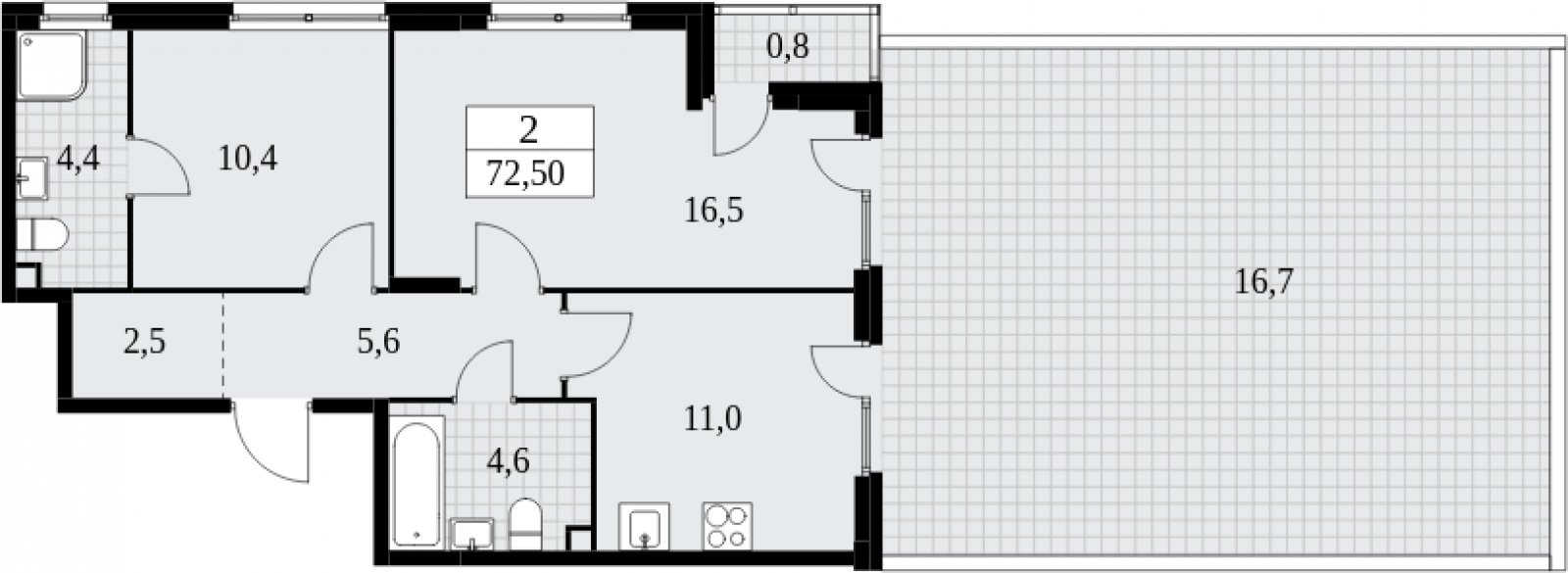 2-комнатная квартира с частичной отделкой, 72.5 м2, 2 этаж, сдача 4 квартал 2024 г., ЖК Скандинавия, корпус 35.1.4 - объявление 2052240 - фото №1