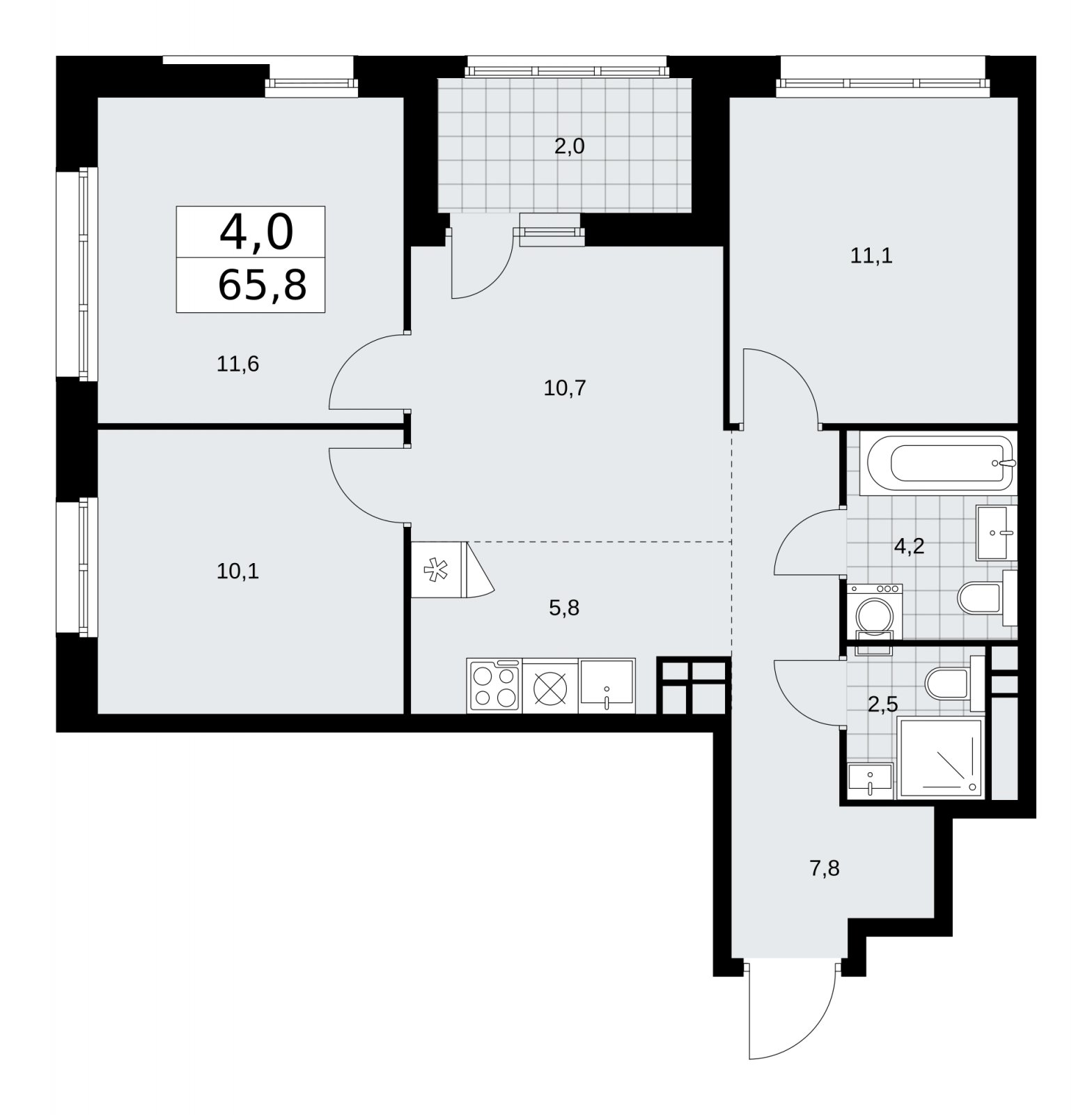 4-комнатная квартира (евро) без отделки, 65.8 м2, 15 этаж, сдача 1 квартал 2026 г., ЖК Дзен-кварталы, корпус 3.1 - объявление 2240935 - фото №1