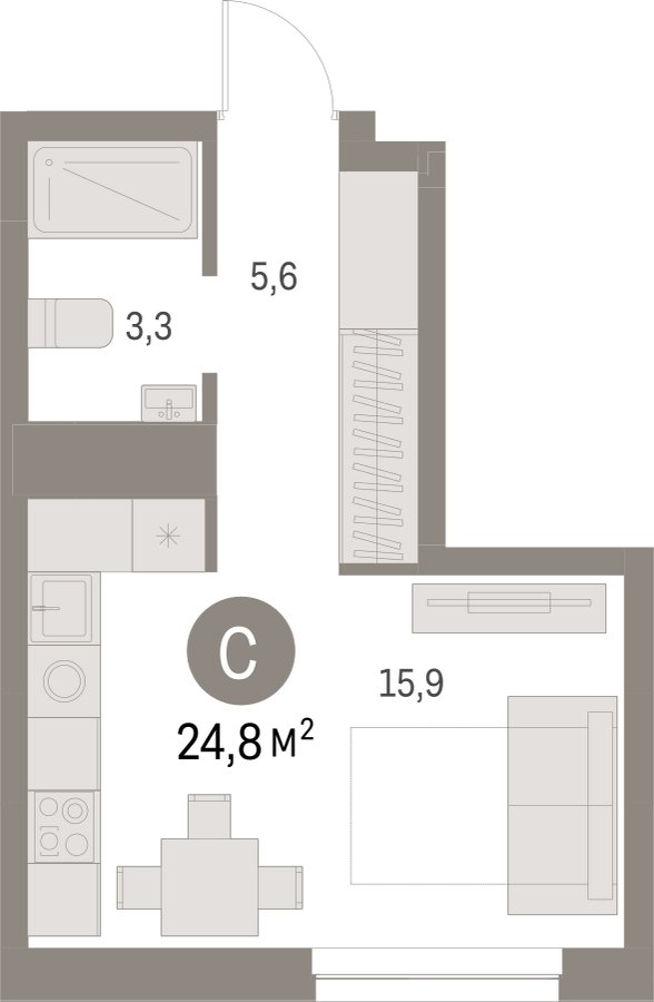 Студия с частичной отделкой, 24.78 м2, 4 этаж, сдача 1 квартал 2025 г., ЖК Первый квартал, корпус 5 - объявление 2310639 - фото №1