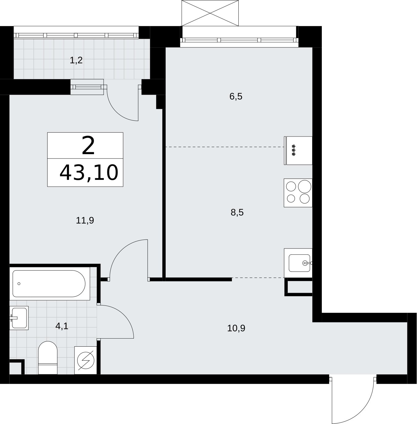 2-комнатная квартира (евро) без отделки, 43.1 м2, 2 этаж, сдача 3 квартал 2026 г., ЖК Родные кварталы, корпус 2 - объявление 2295697 - фото №1