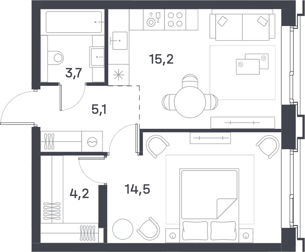 1-комнатная квартира 42.7 м2, 3 этаж, сдача 4 квартал 2025 г., ЖК Portland, корпус 4 - объявление 2310480 - фото №1