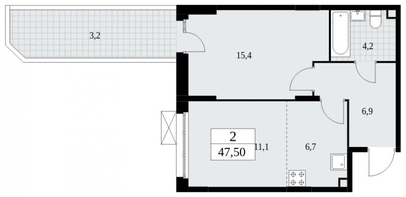 2-комнатная квартира (евро) без отделки, 47.5 м2, 2 этаж, сдача 4 квартал 2024 г., ЖК Скандинавия, корпус 36.3.2 - объявление 1894659 - фото №1