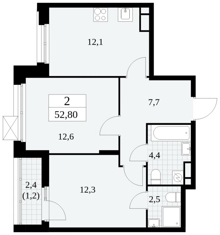 2-комнатная квартира без отделки, 52.8 м2, 5 этаж, сдача 4 квартал 2024 г., ЖК Скандинавия, корпус 2.27.3 - объявление 1840640 - фото №1