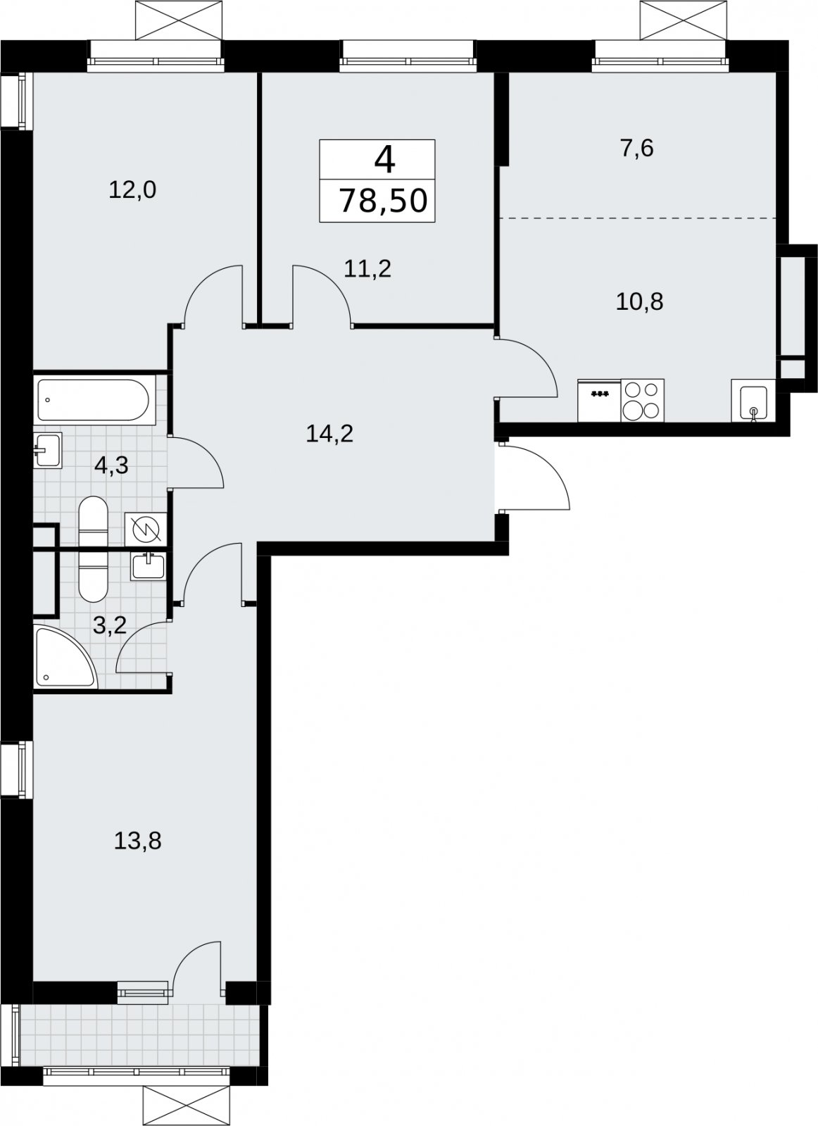 4-комнатная квартира (евро) без отделки, 78.5 м2, 3 этаж, сдача 3 квартал 2026 г., ЖК Родные кварталы, корпус 2 - объявление 2295328 - фото №1