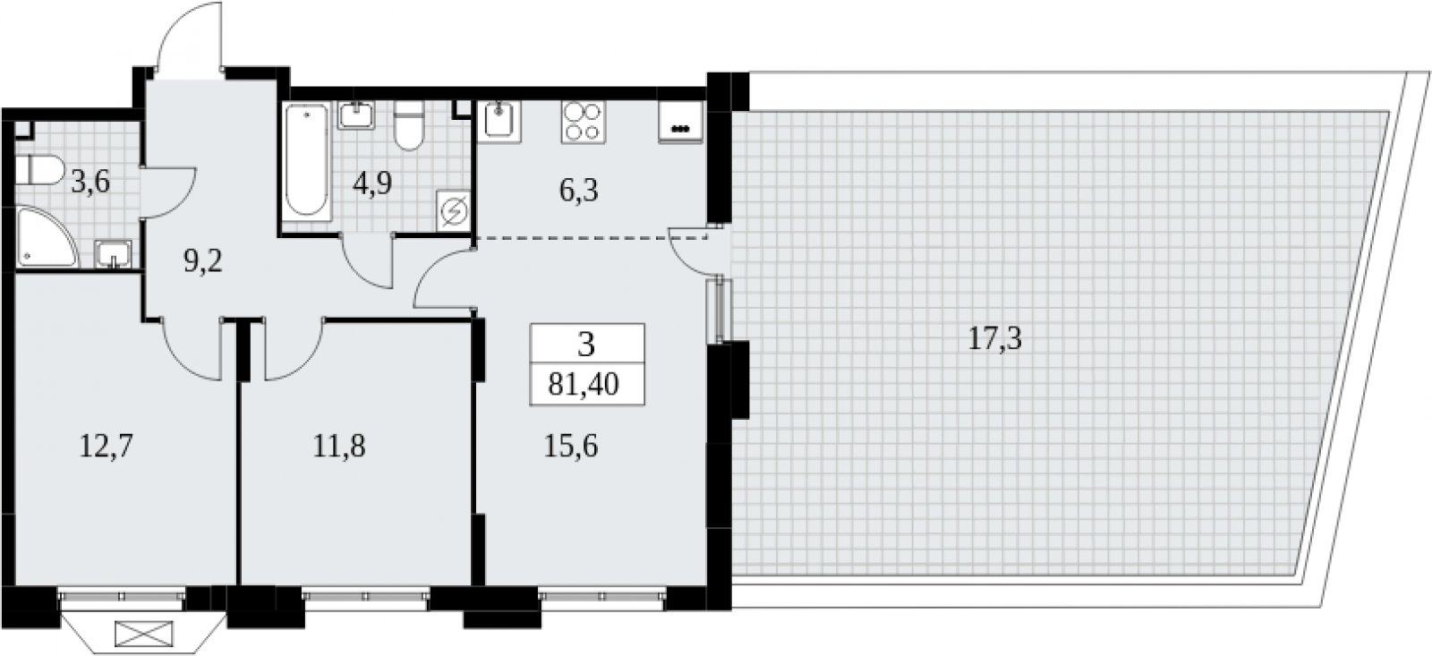 3-комнатная квартира (евро) с частичной отделкой, 81.4 м2, 2 этаж, сдача 4 квартал 2024 г., ЖК Бунинские кварталы, корпус 1.2 - объявление 2052299 - фото №1
