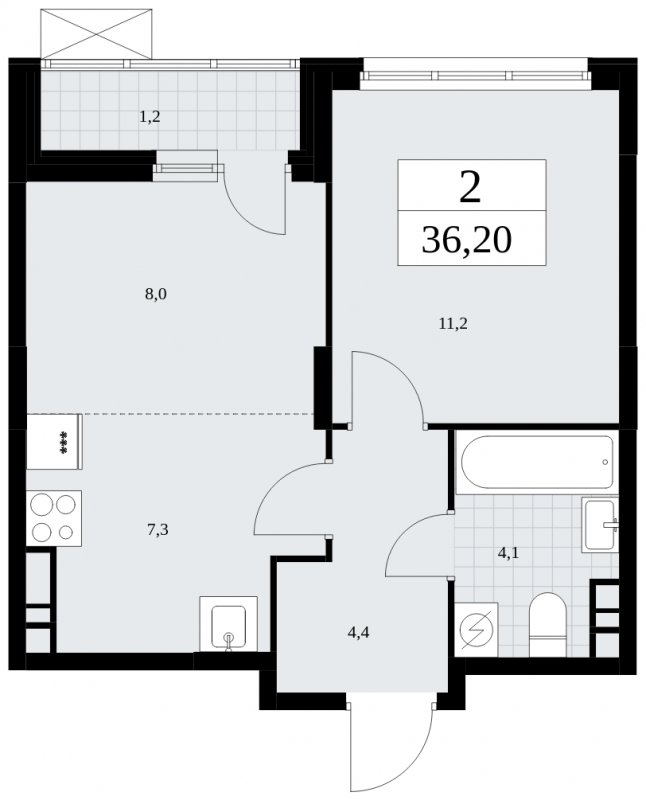 2-комнатная квартира (евро) без отделки, 36.2 м2, 8 этаж, сдача 4 квартал 2024 г., ЖК Скандинавия, корпус 35.2.2 - объявление 1841066 - фото №1