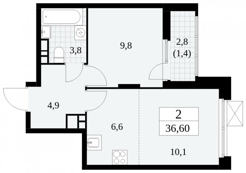 2-комнатная квартира (евро) без отделки, 36.6 м2, 11 этаж, сдача 4 квартал 2024 г., ЖК Скандинавия, корпус 2.27.2 - объявление 1840396 - фото №1