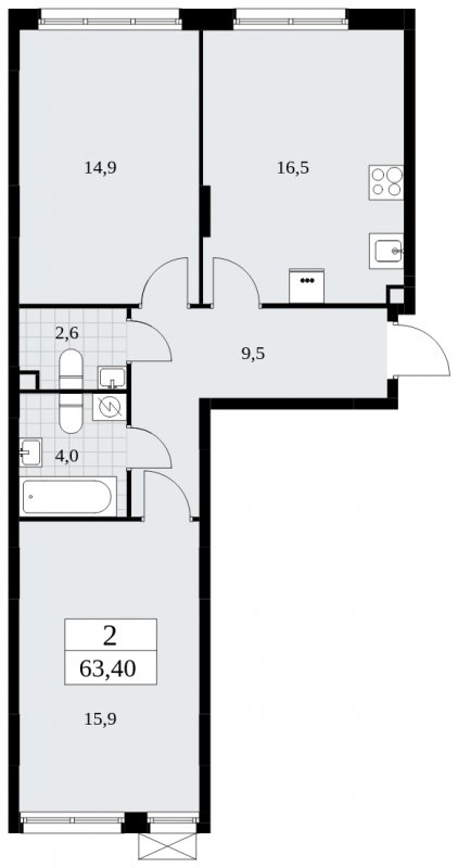 2-комнатная квартира с частичной отделкой, 63.4 м2, 2 этаж, сдача 3 квартал 2025 г., ЖК Дзен-кварталы, корпус 2.2 - объявление 1932344 - фото №1