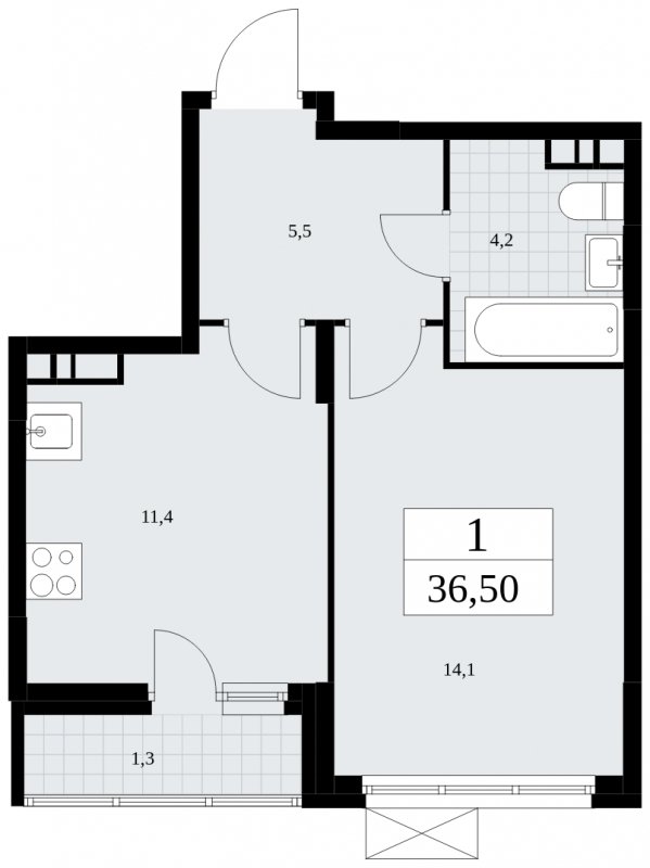 1-комнатная квартира без отделки, 36.5 м2, 7 этаж, сдача 4 квартал 2024 г., ЖК Скандинавия, корпус 35.2.1 - объявление 1840870 - фото №1