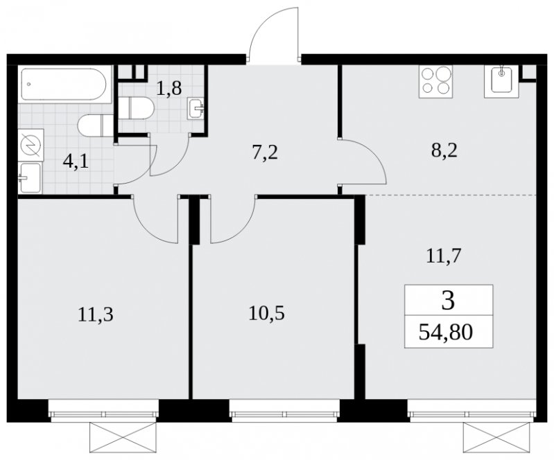 3-комнатная квартира (евро) с частичной отделкой, 54.8 м2, 2 этаж, сдача 2 квартал 2025 г., ЖК Прокшино, корпус 5.2.6 - объявление 1900993 - фото №1