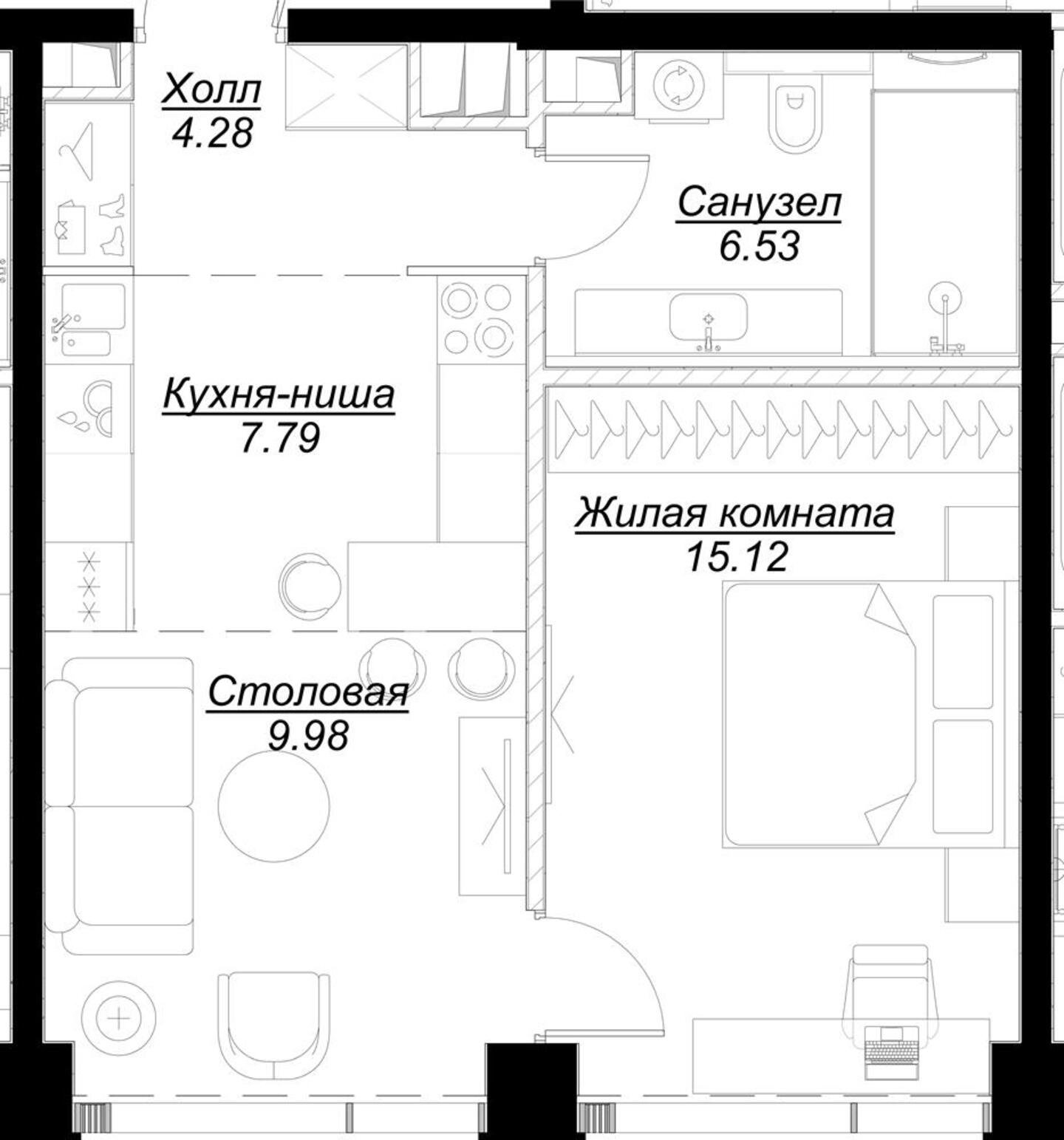 1-комнатная квартира с частичной отделкой, 43.62 м2, 28 этаж, сдача 4 квартал 2024 г., ЖК MOD, корпус Mann - объявление 2191500 - фото №1