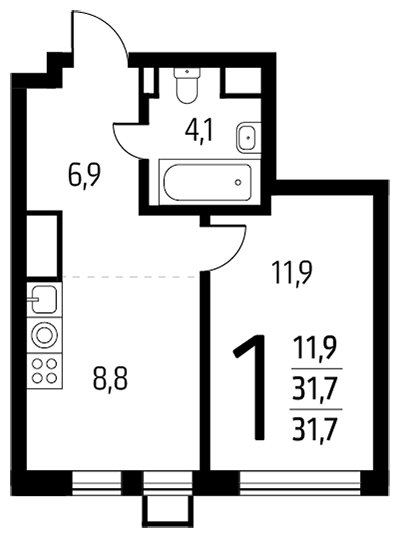 1-комнатная квартира с полной отделкой, 31.7 м2, 8 этаж, сдача 1 квартал 2024 г., ЖК Новые Ватутинки. Центральный, корпус 9/3 - объявление 1787086 - фото №1