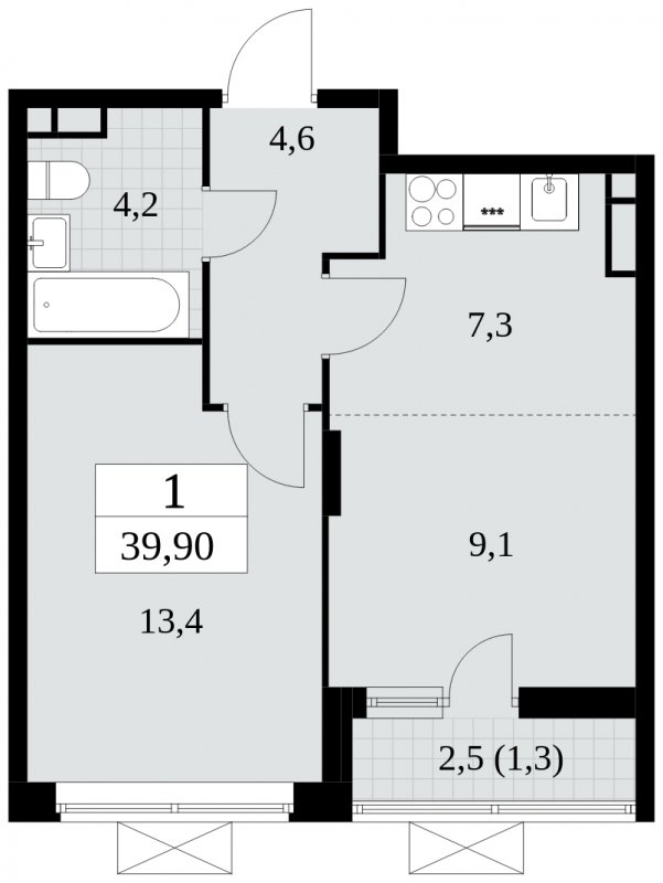 2-комнатная квартира (евро) без отделки, 39.9 м2, 7 этаж, сдача 3 квартал 2024 г., ЖК Прокшино, корпус 8.4 - объявление 1684025 - фото №1