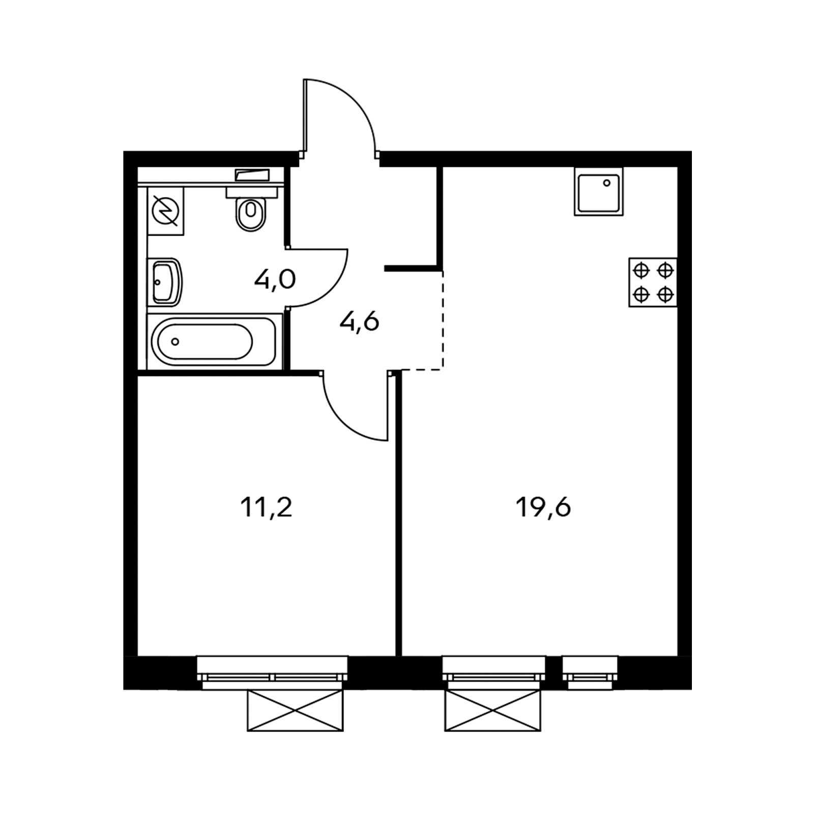 1-комнатная квартира с полной отделкой, 38.8 м2, 4 этаж, дом сдан, ЖК Мякинино парк, корпус 1.1 - объявление 2230349 - фото №1