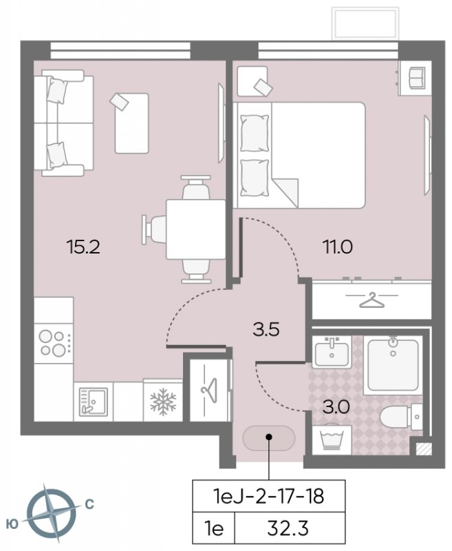 1-комнатная квартира с полной отделкой, 36.4 м2, 2 этаж, сдача 3 квартал 2024 г., ЖК Лучи, корпус 15 - объявление 1943525 - фото №1