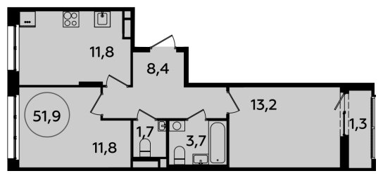 2-комнатная квартира с полной отделкой, 51.9 м2, 9 этаж, сдача 2 квартал 2024 г., ЖК Испанские кварталы, корпус 8.1 - объявление 1633479 - фото №1