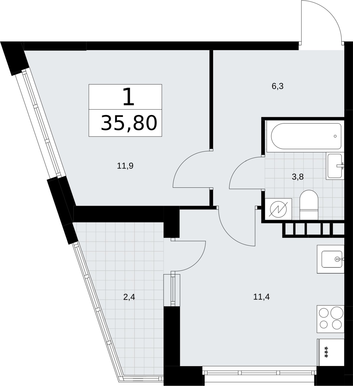 1-комнатная квартира с полной отделкой, 35.8 м2, 7 этаж, сдача 4 квартал 2026 г., ЖК Родные кварталы, корпус 3.3 - объявление 2378629 - фото №1