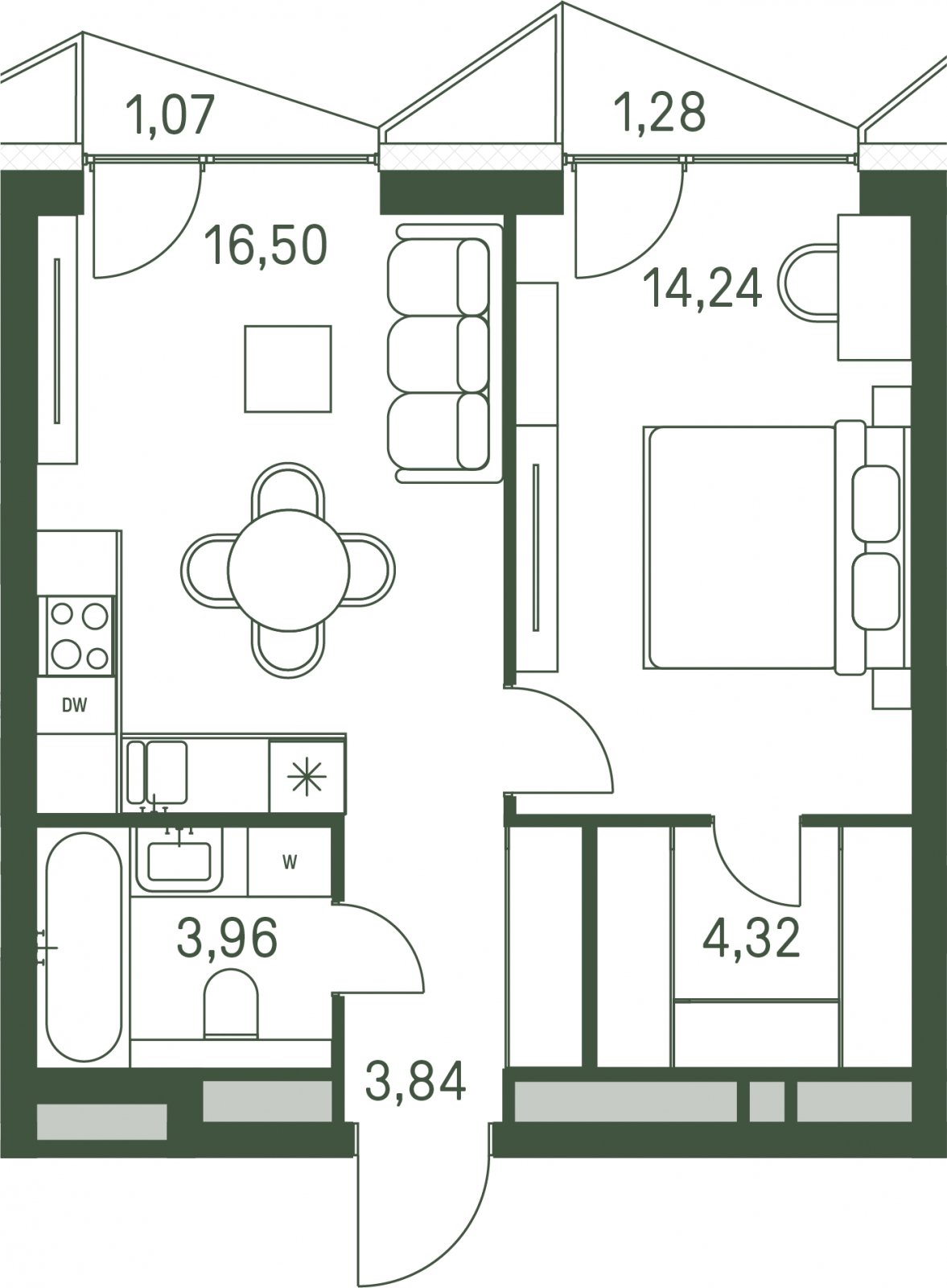 1-комнатная квартира с частичной отделкой, 43.56 м2, 7 этаж, сдача 3 квартал 2025 г., ЖК Moments, корпус 1 - объявление 2154982 - фото №1