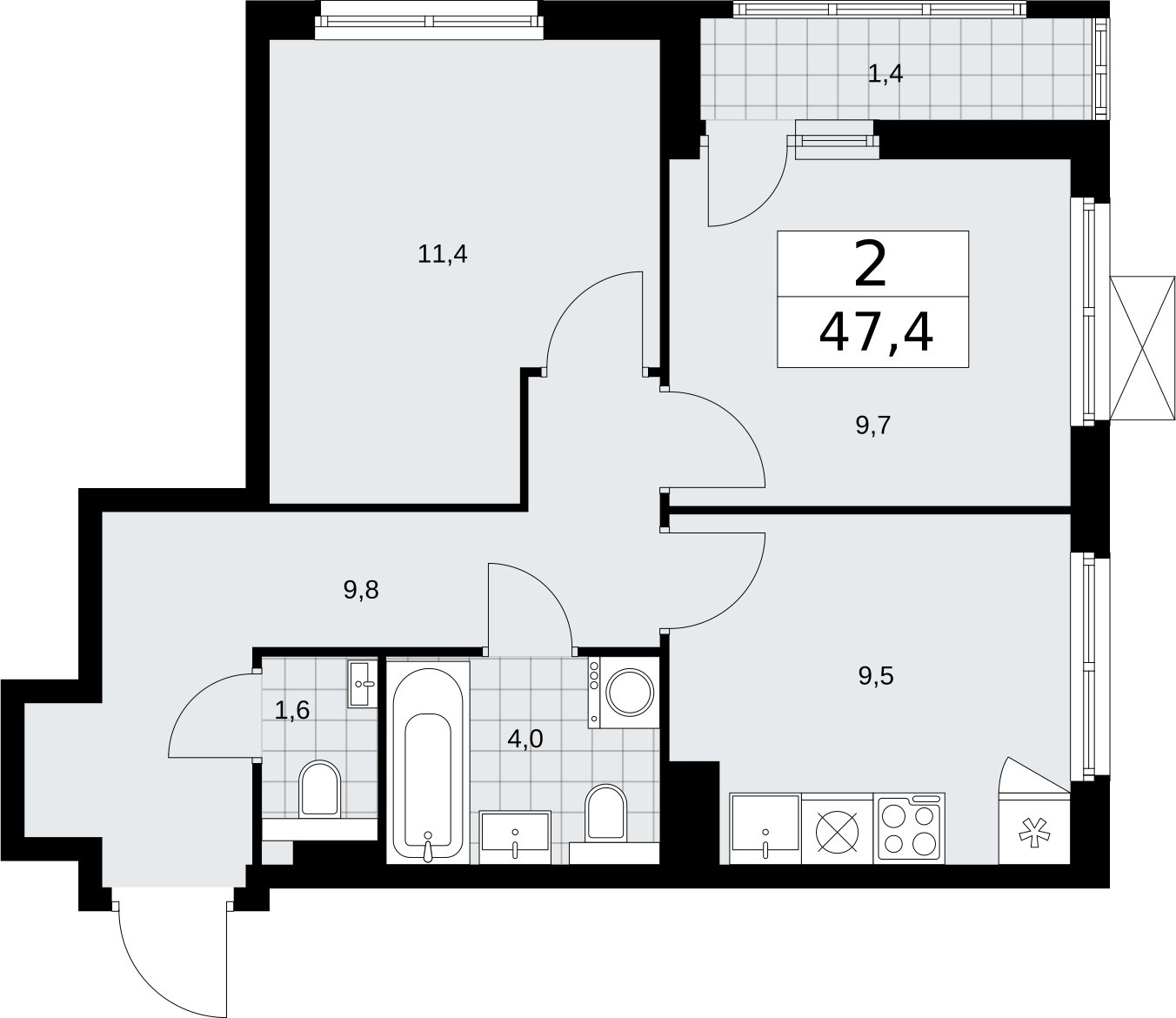 2-комнатная квартира без отделки, 47.4 м2, 3 этаж, сдача 2 квартал 2026 г., ЖК Бунинские кварталы, корпус 7.3 - объявление 2313648 - фото №1