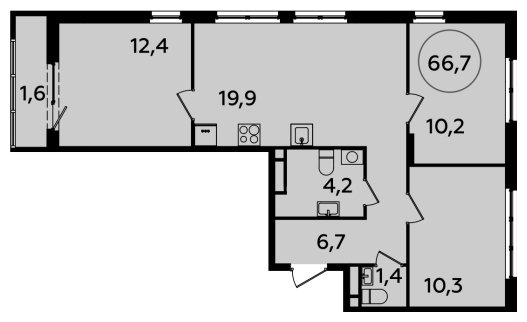 3-комнатная квартира с полной отделкой, 66.7 м2, 6 этаж, сдача 4 квартал 2023 г., ЖК Испанские кварталы, корпус 8.2 - объявление 1633694 - фото №1