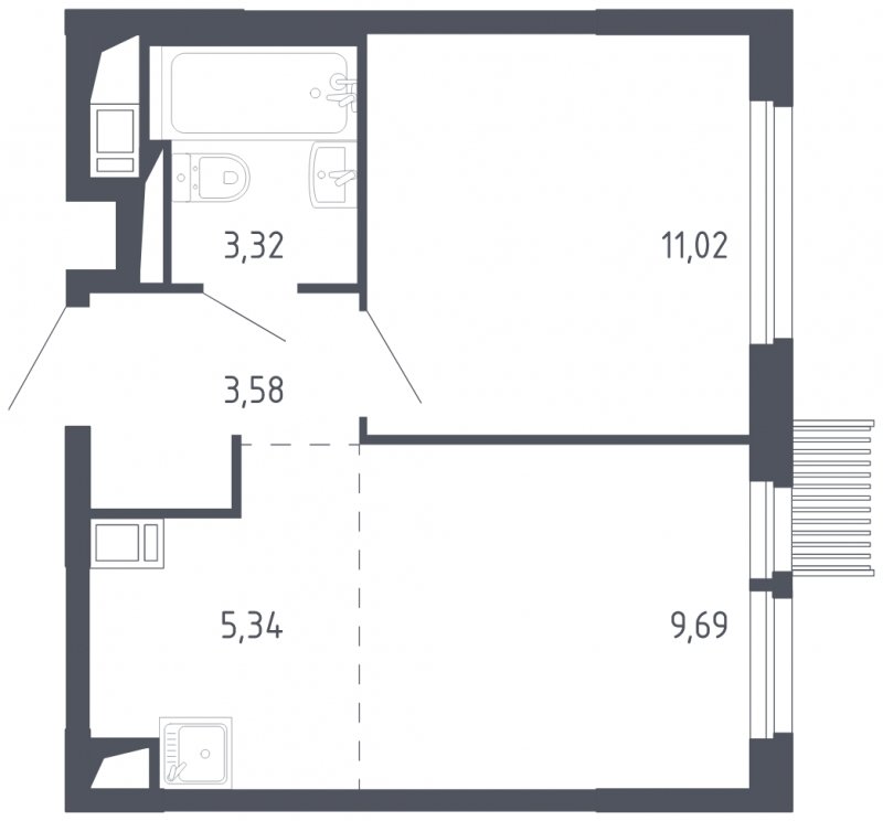 2-комнатная квартира с полной отделкой, 32.95 м2, 15 этаж, сдача 3 квартал 2023 г., ЖК Мытищи Парк, корпус 2 - объявление 1671070 - фото №1