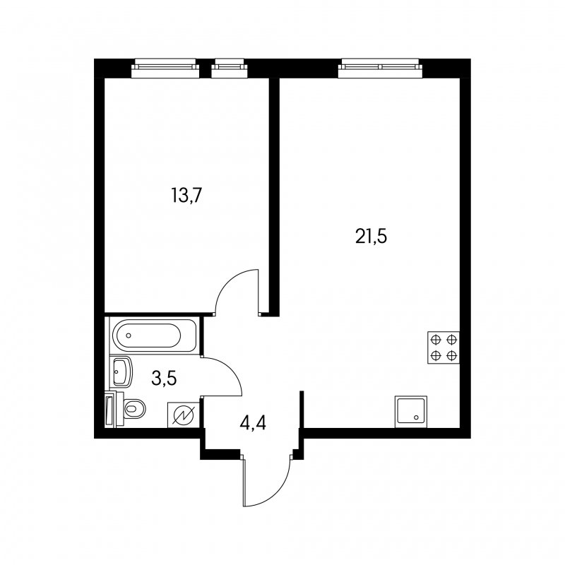 1-комнатная квартира без отделки, 43.5 м2, 3 этаж, дом сдан, ЖК Путилково, корпус 41.1 - объявление 1796220 - фото №1