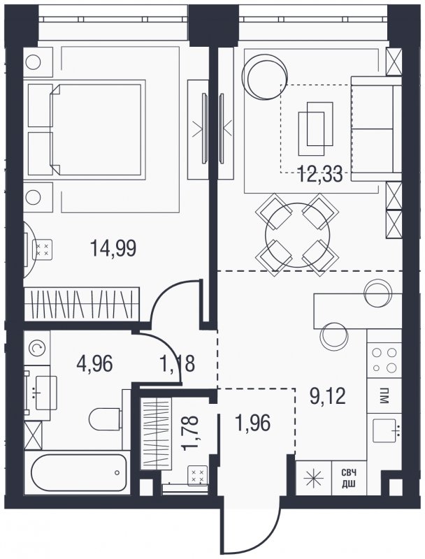 2-комнатная квартира (евро) без отделки, 46.32 м2, 5 этаж, сдача 3 квартал 2023 г., ЖК AFI Park Воронцовский, корпус 4 - объявление 1747544 - фото №1