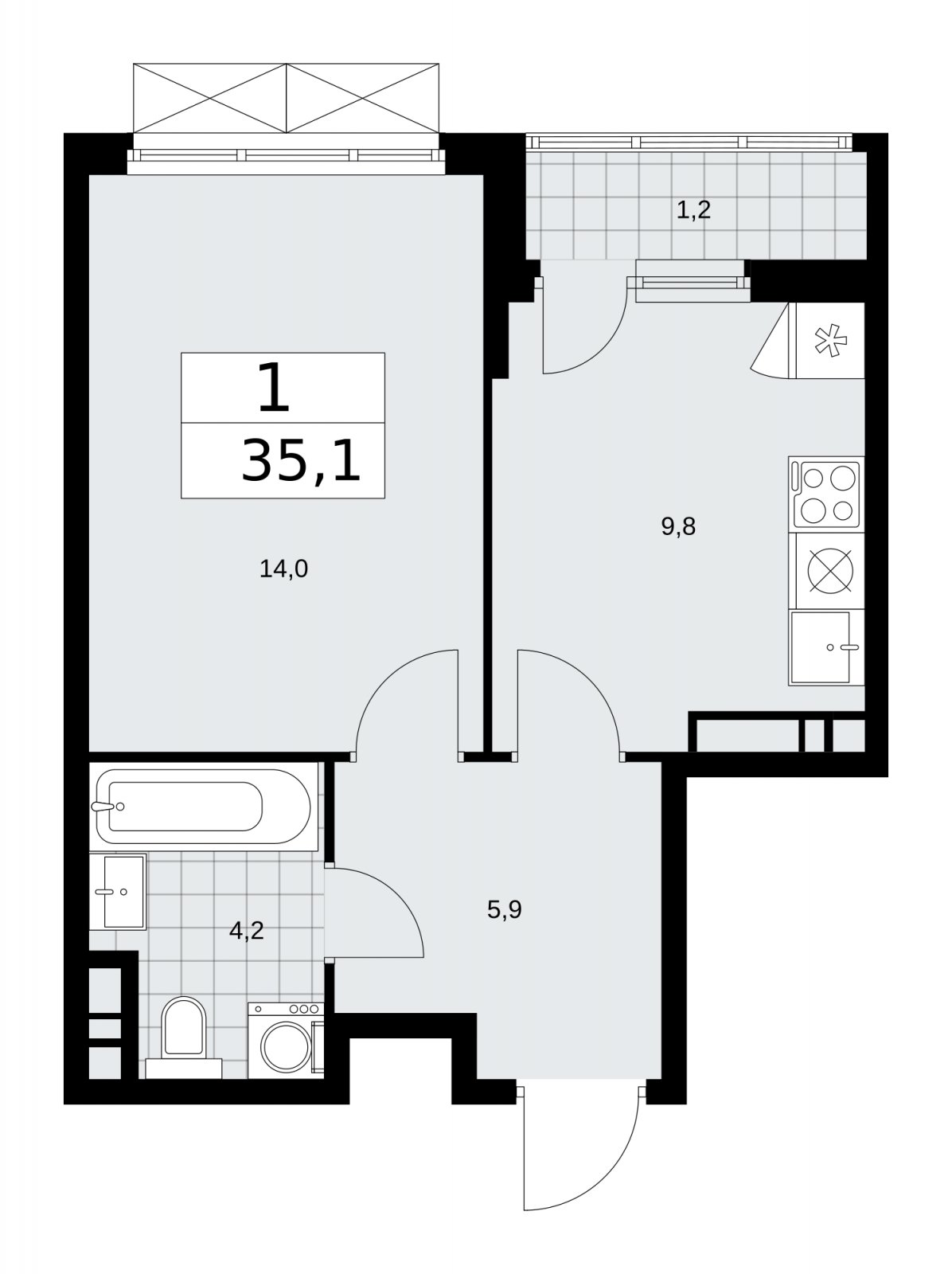 1-комнатная квартира с частичной отделкой, 35.1 м2, 11 этаж, сдача 2 квартал 2026 г., ЖК Прокшино, корпус 11.2.3 - объявление 2270611 - фото №1