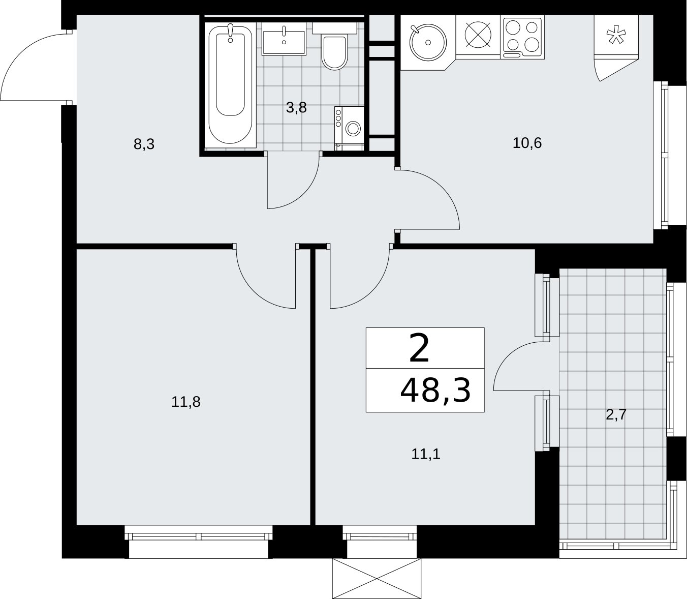 2-комнатная квартира с частичной отделкой, 48.3 м2, 12 этаж, сдача 2 квартал 2026 г., ЖК Скандинавия, корпус 25.3 - объявление 2283957 - фото №1