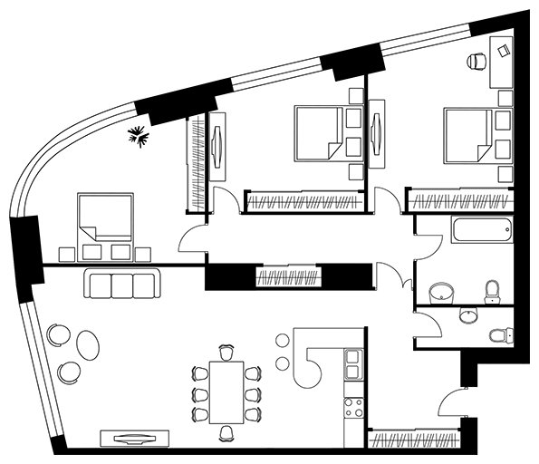 3-комнатная квартира без отделки, 139 м2, 3 этаж, дом сдан, ЖК Триколор, корпус 1 - объявление 1684588 - фото №1