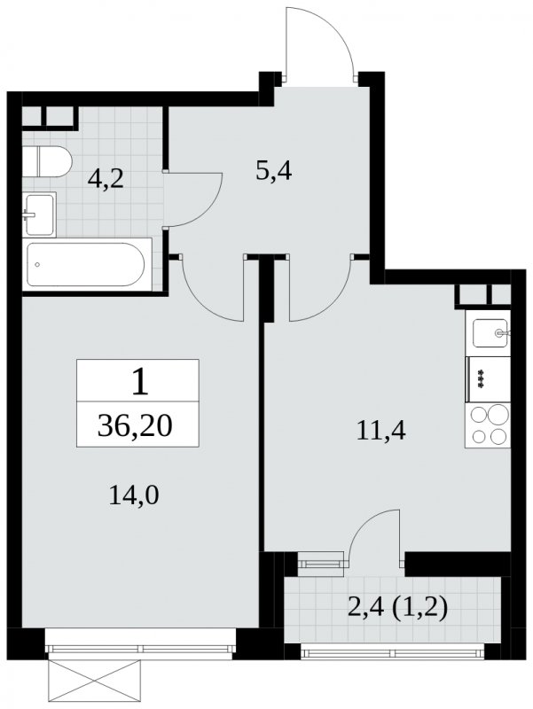 1-комнатная квартира без отделки, 36.2 м2, 3 этаж, сдача 3 квартал 2024 г., ЖК Прокшино, корпус 8.5 - объявление 1744494 - фото №1