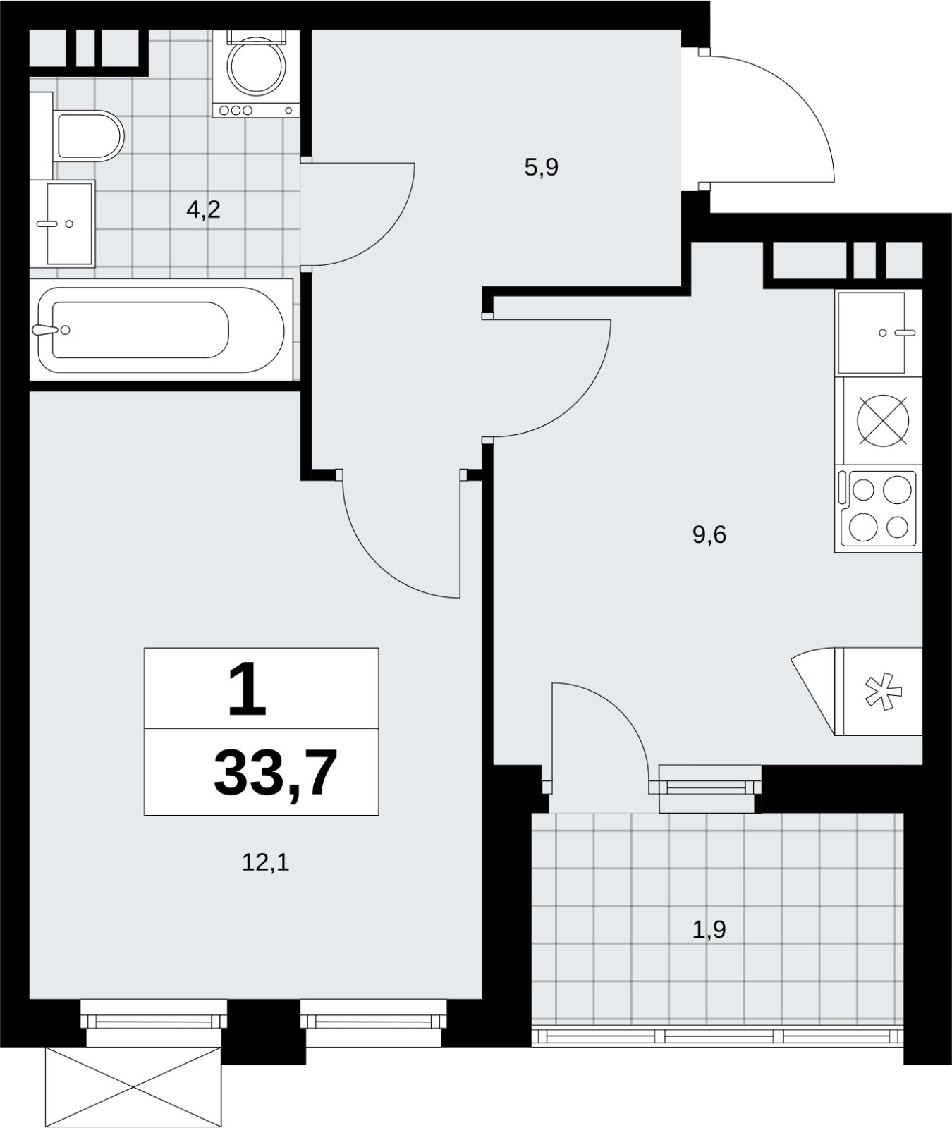 1-комнатная квартира без отделки, 33.7 м2, 18 этаж, сдача 4 квартал 2026 г., ЖК Скандинавия, корпус 2.18.1.3 - объявление 2350907 - фото №1