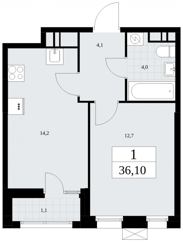 1-комнатная квартира с частичной отделкой, 36.1 м2, 11 этаж, сдача 1 квартал 2025 г., ЖК Дзен-кварталы, корпус 1.1 - объявление 1895553 - фото №1