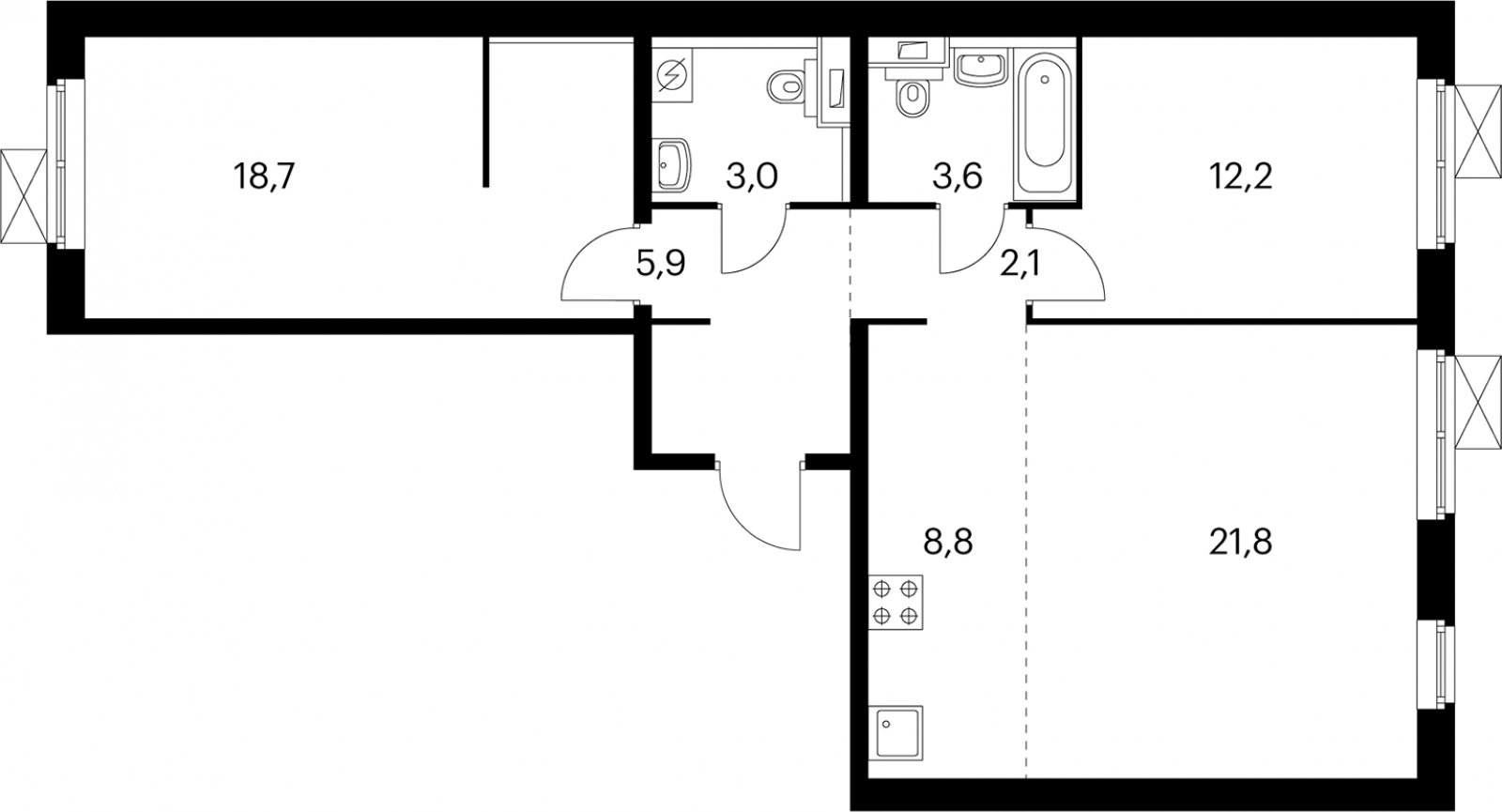 3-комнатная квартира с полной отделкой, 75.8 м2, 5 этаж, дом сдан, ЖК Белая Дача парк, корпус 19.1 - объявление 2274538 - фото №1