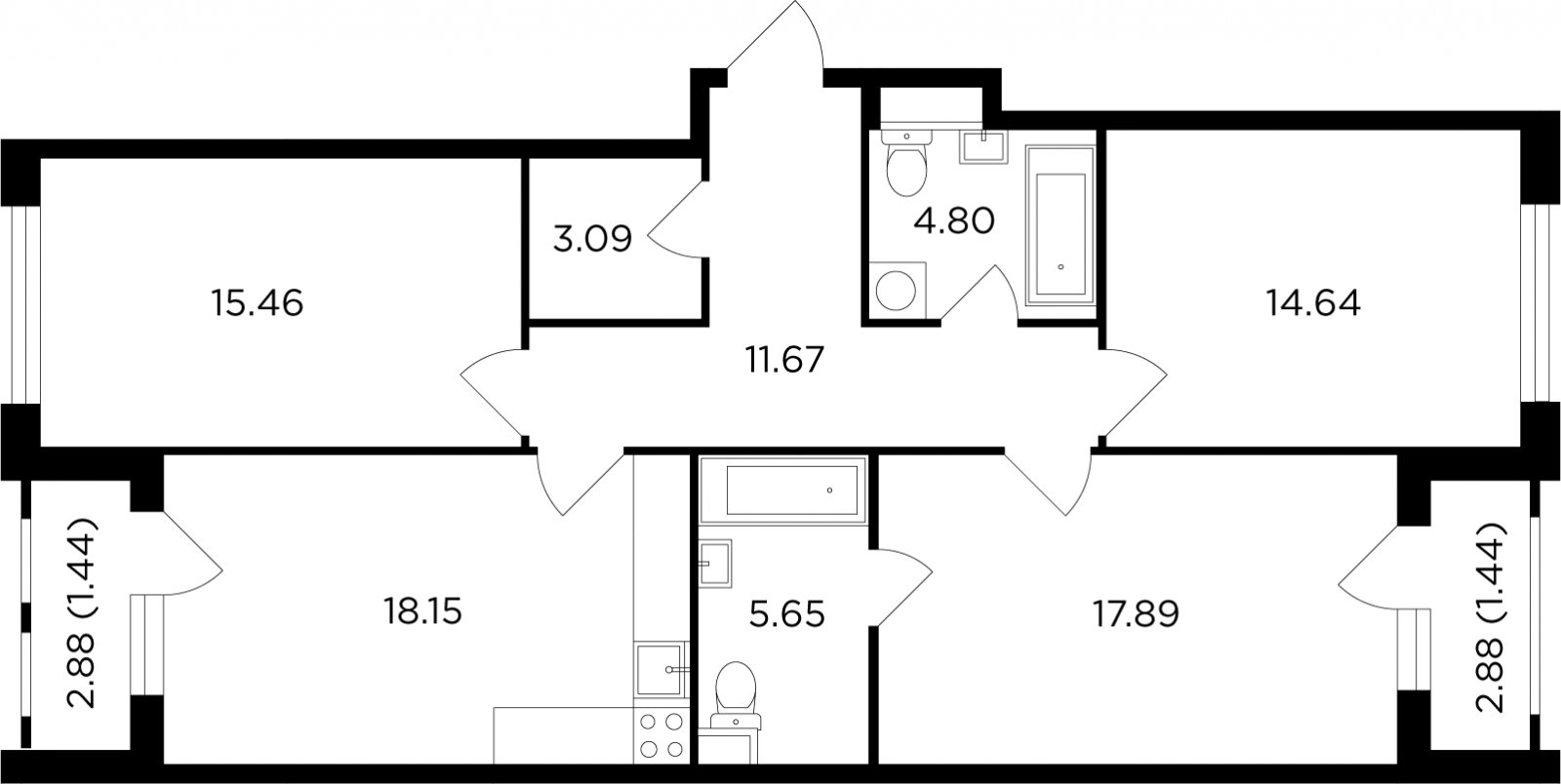 3-комнатная квартира без отделки, 94.23 м2, 2 этаж, дом сдан, ЖК TopHILLS, корпус 6 - объявление 2127234 - фото №1