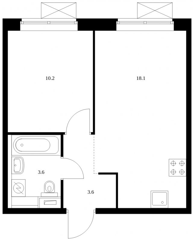 1-комнатная квартира с полной отделкой, 35.5 м2, 3 этаж, сдача 2 квартал 2024 г., ЖК Бунинские луга, корпус 3.7.2 - объявление 1716393 - фото №1