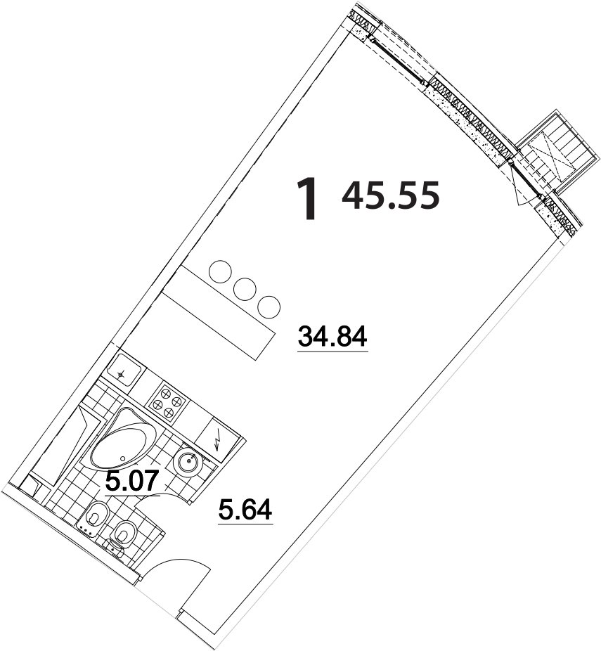 1-комнатные апартаменты 46.3 м2, 23 этаж, дом сдан, ЖК Апарт-комплекс Nakhimov, корпус 2 - объявление 2063894 - фото №1