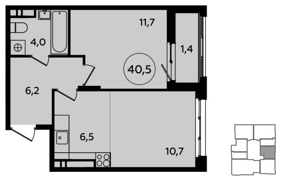 2-комнатная квартира (евро) без отделки, 40.5 м2, 14 этаж, сдача 4 квартал 2023 г., ЖК Скандинавия, корпус 23.7 - объявление 1514962 - фото №1