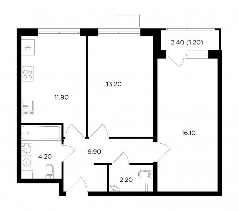 2-комнатная квартира без отделки, 55.7 м2, 9 этаж, сдача 1 квартал 2024 г., ЖК Миловидное, корпус 1 - объявление 1746670 - фото №1