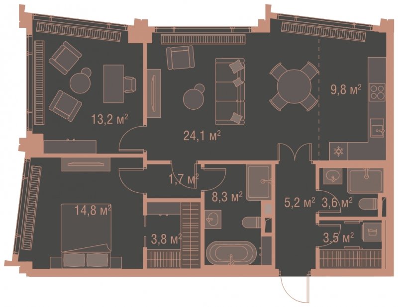 2-комнатная квартира без отделки, 88 м2, 4 этаж, сдача 1 квартал 2025 г., ЖК HIGH LIFE, корпус Fell Tower - объявление 1767850 - фото №1