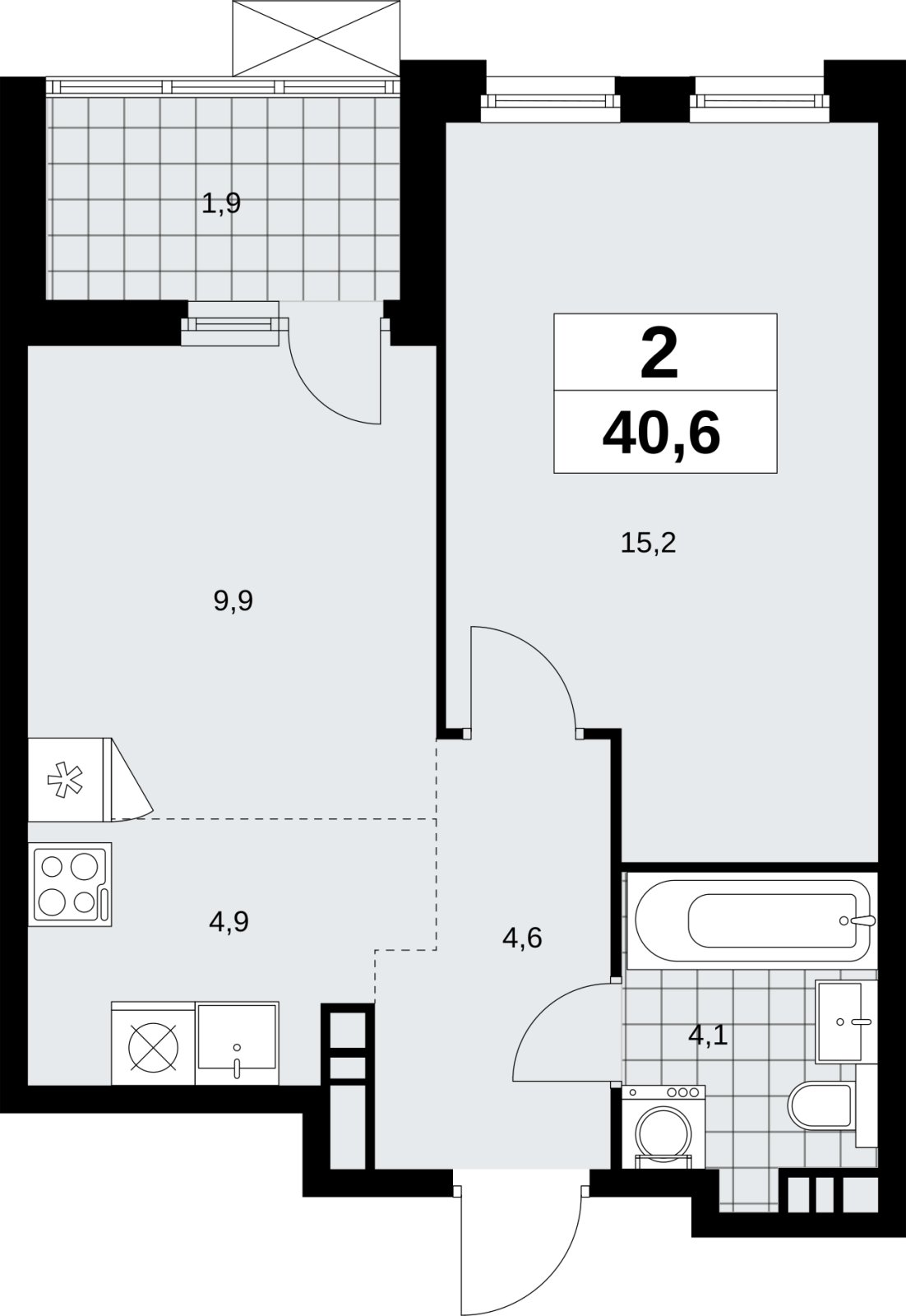 2-комнатная квартира (евро) без отделки, 40.6 м2, 8 этаж, сдача 4 квартал 2026 г., ЖК Скандинавия, корпус 2.18.2.6 - объявление 2351770 - фото №1