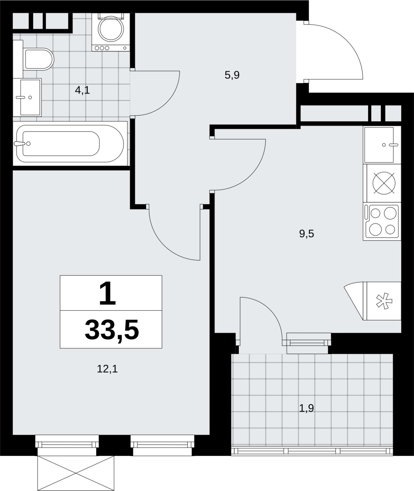 1-комнатная квартира без отделки, 33.5 м2, 8 этаж, сдача 4 квартал 2026 г., ЖК Скандинавия, корпус 2.18.1.4 - объявление 2350987 - фото №1