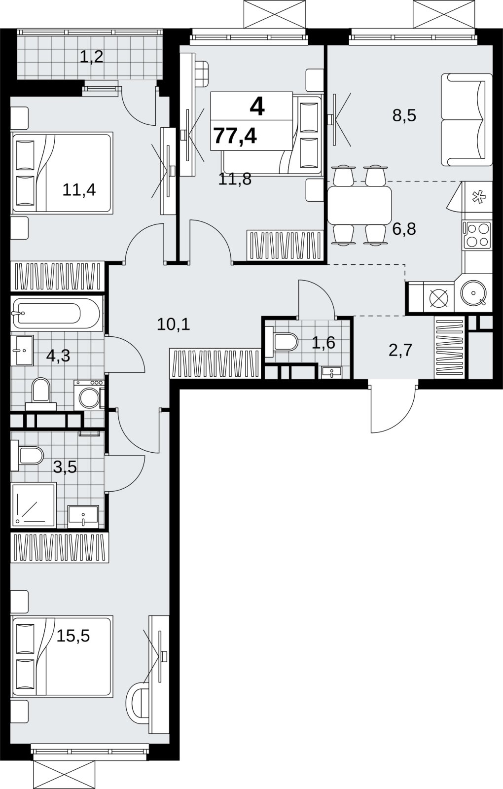 4-комнатная квартира (евро) с полной отделкой, 77.4 м2, 10 этаж, сдача 1 квартал 2027 г., ЖК Скандинавия, корпус 2.18.2.2 - объявление 2351294 - фото №1