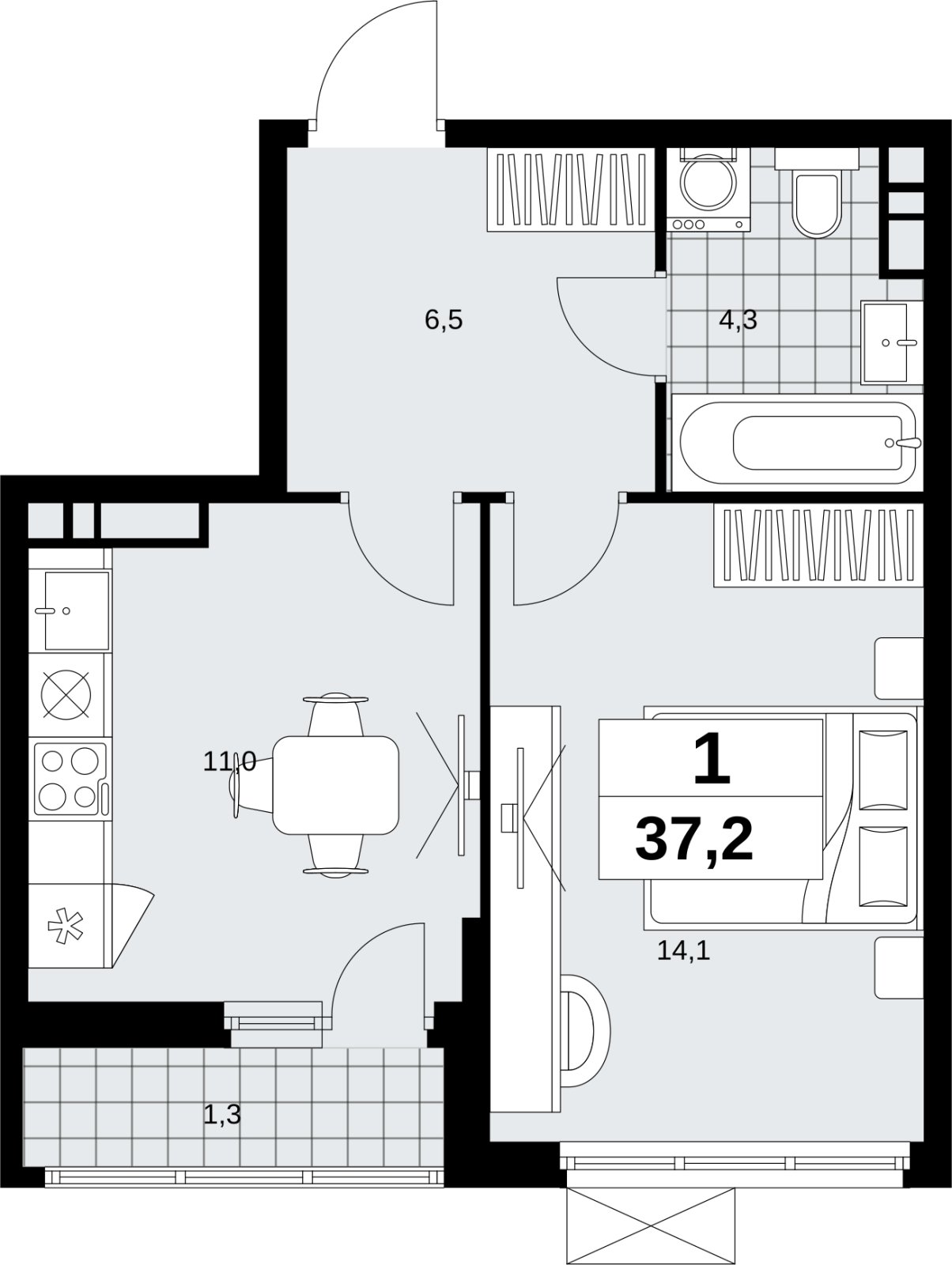 1-комнатная квартира без отделки, 37.2 м2, 7 этаж, сдача 4 квартал 2026 г., ЖК Скандинавия, корпус 2.18.2.4 - объявление 2351547 - фото №1