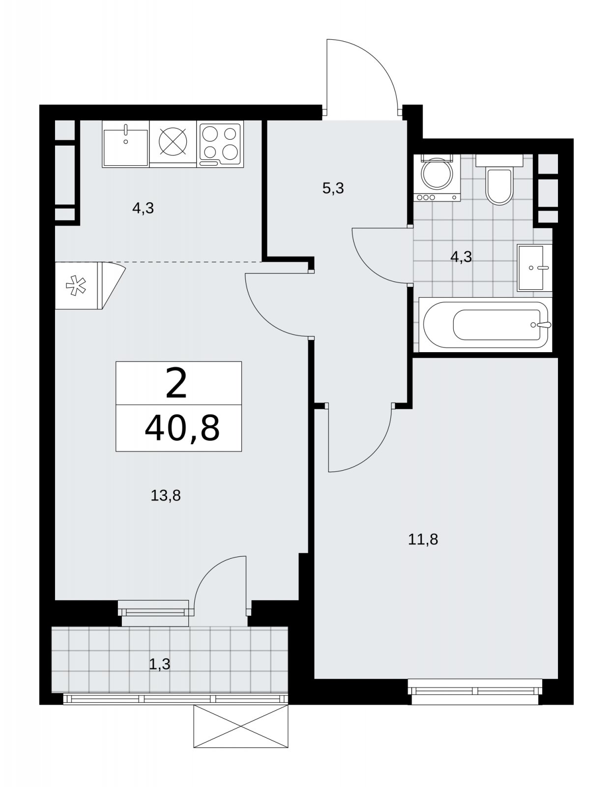 2-комнатная квартира (евро) без отделки, 40.8 м2, 9 этаж, сдача 4 квартал 2025 г., ЖК Прокшино, корпус 11.1.4 - объявление 2257491 - фото №1