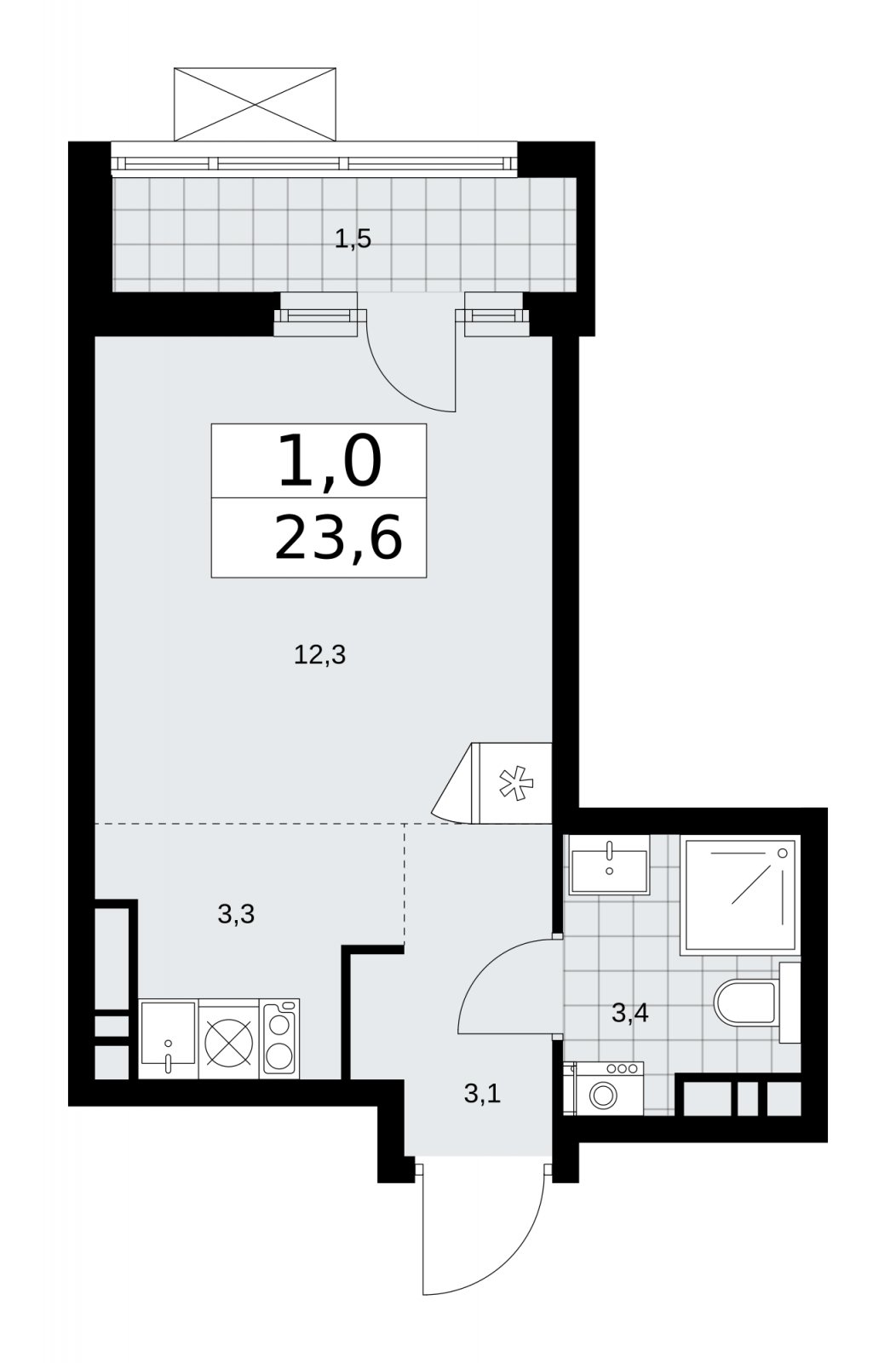 Студия с частичной отделкой, 23.6 м2, 16 этаж, сдача 2 квартал 2026 г., ЖК Прокшино, корпус 10.1.5 - объявление 2227736 - фото №1