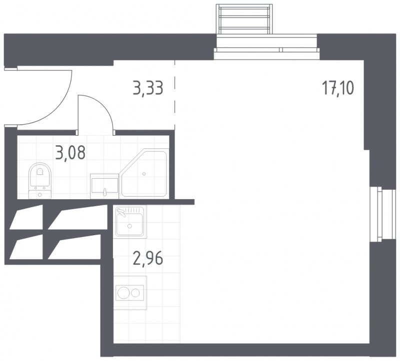 1-комнатная квартира с полной отделкой, 26.47 м2, 4 этаж, сдача 2 квартал 2023 г., ЖК Квартал Спутник, корпус 13 - объявление 1521505 - фото №1