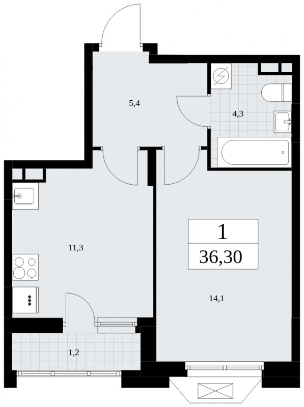 1-комнатная квартира с полной отделкой, 36.3 м2, 8 этаж, сдача 2 квартал 2025 г., ЖК Бунинские кварталы, корпус 1.2 - объявление 1834460 - фото №1