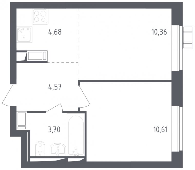 2-комнатная квартира с полной отделкой, 33.92 м2, 13 этаж, сдача 3 квартал 2023 г., ЖК Томилино Парк, корпус 4.1 - объявление 1570466 - фото №1